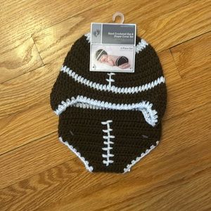 NWT Hand Crocheted Hat and Diaper 2 Piece Cover Set - Football